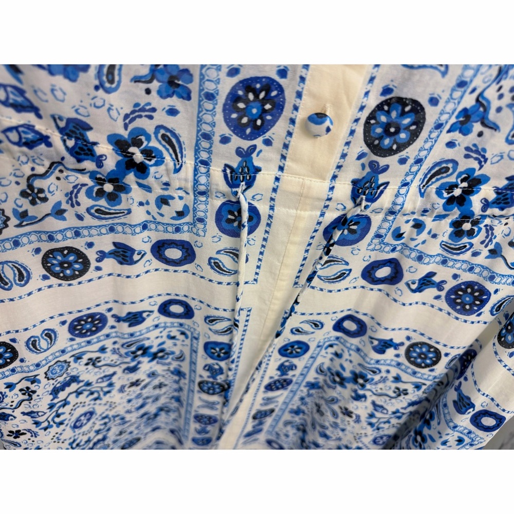 Tory Burch Pisces Dream Printed Shirt Dress Midi Blue Floral Paisley Bandana S - Picture 9 of 16